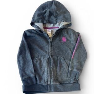 Carhartt Toddler Hoodie 24M Sparkly Dark Gray Zip Up Jacket Pink Logo Sweatshirt